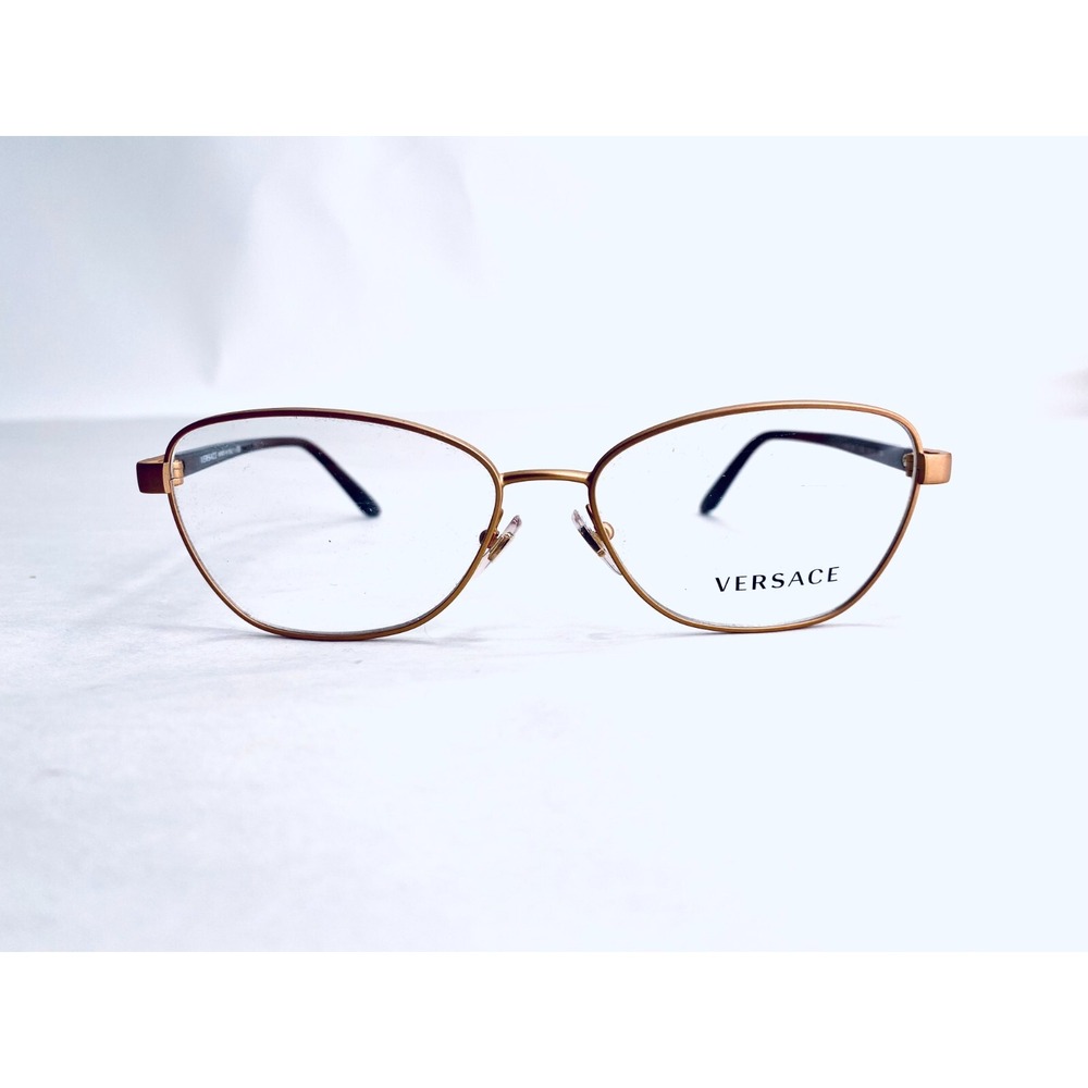 New Versace Gold Oval Glasses Brown Clear Temples Italy MOD 1221 1329 54 15 135